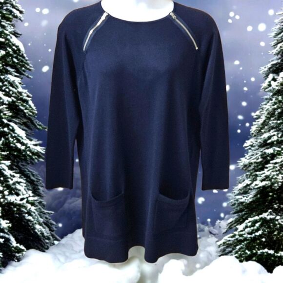 JEANNE PIERRE Women's Dark Blue Super Soft Cotton Mini Sweater Dress SIZE XL - Picture 1 of 14